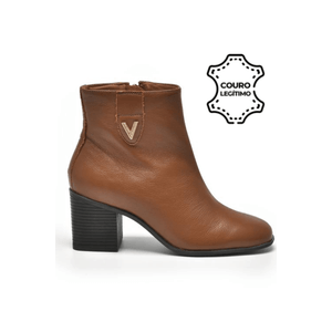 Bota Ankle Boot Via Marte Cano Baixo Feminina Couro 224-002-01 Caramelo