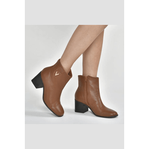 Bota Ankle Boot Via Marte Cano Baixo Feminina Couro 224-002-01 Caramelo