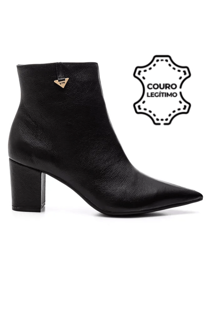 Bota Via Marte Social Feminina Cano Baixo Em Couro 236-003-01 Preto