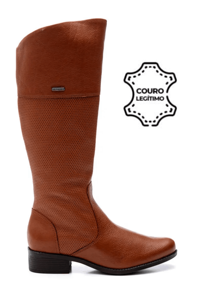 Bota Bottero Cano Alto Montaria Feminina Couro 345807 Caramelo