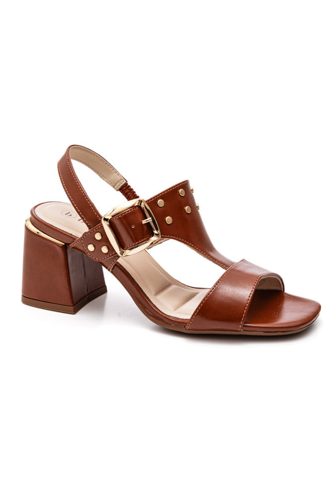 Sandália Bebecê Salto Bloco Feminina Com Fivela T6011-202 Caramelo