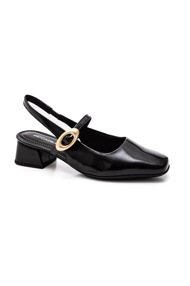 Sapato Piccadilly Slingback Feminino Em Verniz 160104 Preto