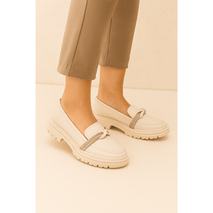 Sapato Moleca  Mocassim Tratorado Feminino 5775.107 Off-White