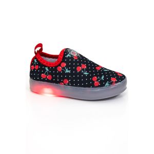 Tênis Crik Casual Infantil Menina Slip On  Luz Led Cr01/Cereja Preto