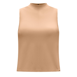 Blusa Cropped Lunender Básica Gola Alta Canelada 00411 Bege
