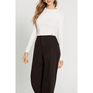 Blusa Lunender Manga Longa Canelada Feminina Gola Redonda 00086 Off-White