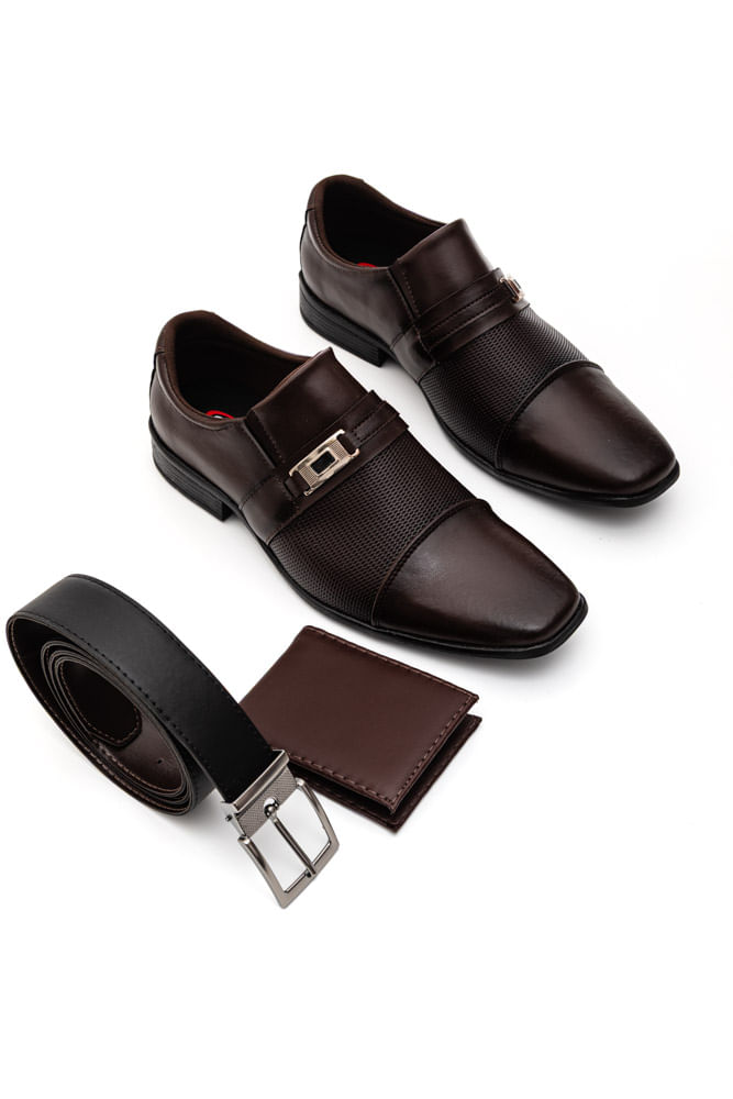 Kit-Sapato-Social-West-Line-Masculino-Classic---3-Pecas-1814-Marrom