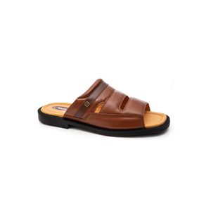 Chinelo West Line Slide Masculino Em Couro 020 Caramelo