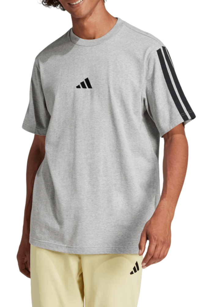 Camiseta Adidas Malha Simples Essentials Três Listras Jw1953 Cinza