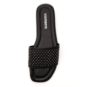 Chinelo Via Marte Feminino Tira Larga Tela Com Strass 184-001-01 Preto