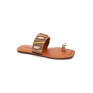 Chinelo Areta Rasteira Feminino Com Strass 3454 Ouro