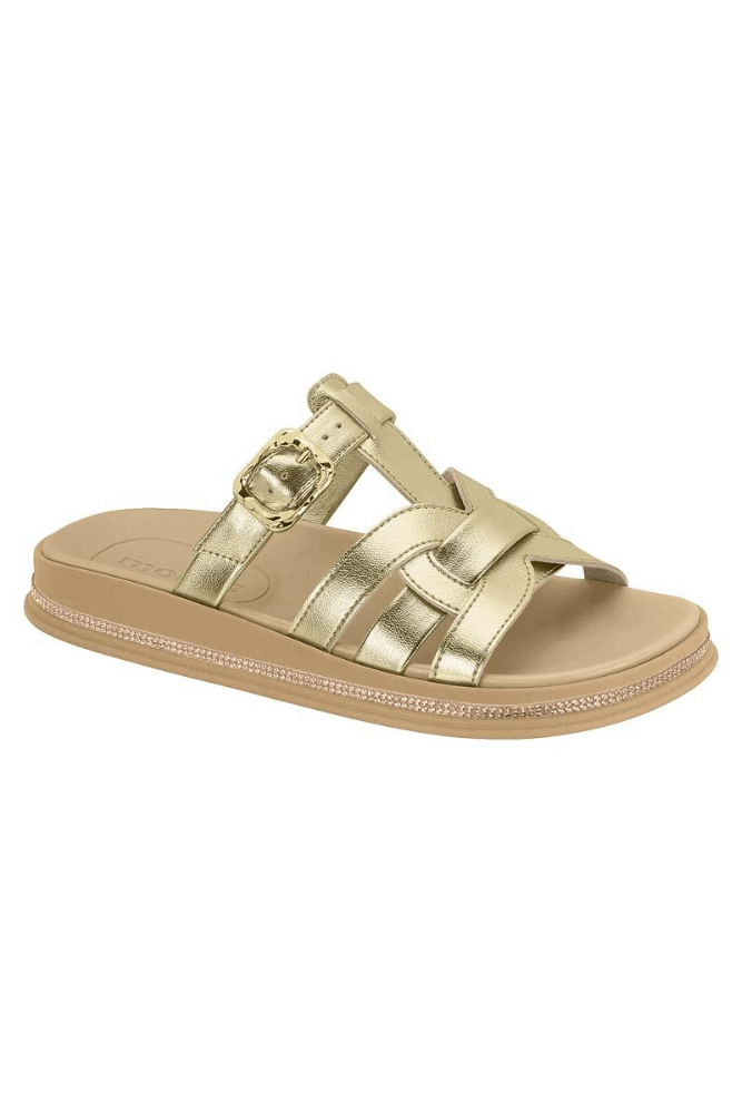 Chinelo Moleca Rasteiro Feminino Slide Fivela 5509.202 Ouro