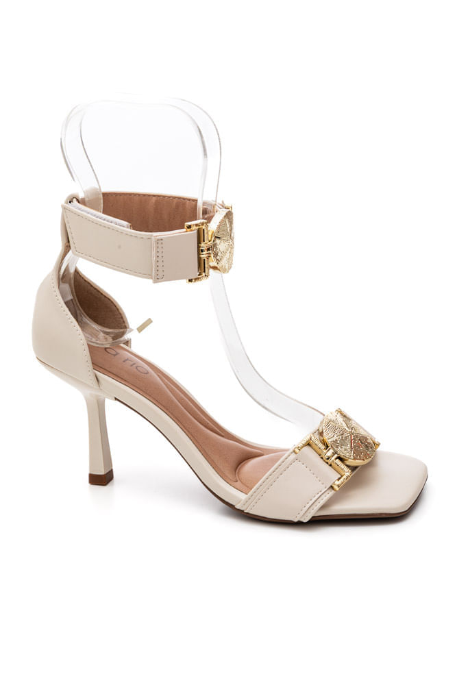 Sandália Beira Rio Bico Quadrado Feminina Velcro Off-White