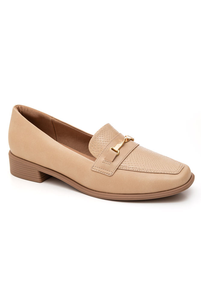 Sapato Piccadilly Loafer Giovanna Feminino Salto Baixo 662007 Bege
