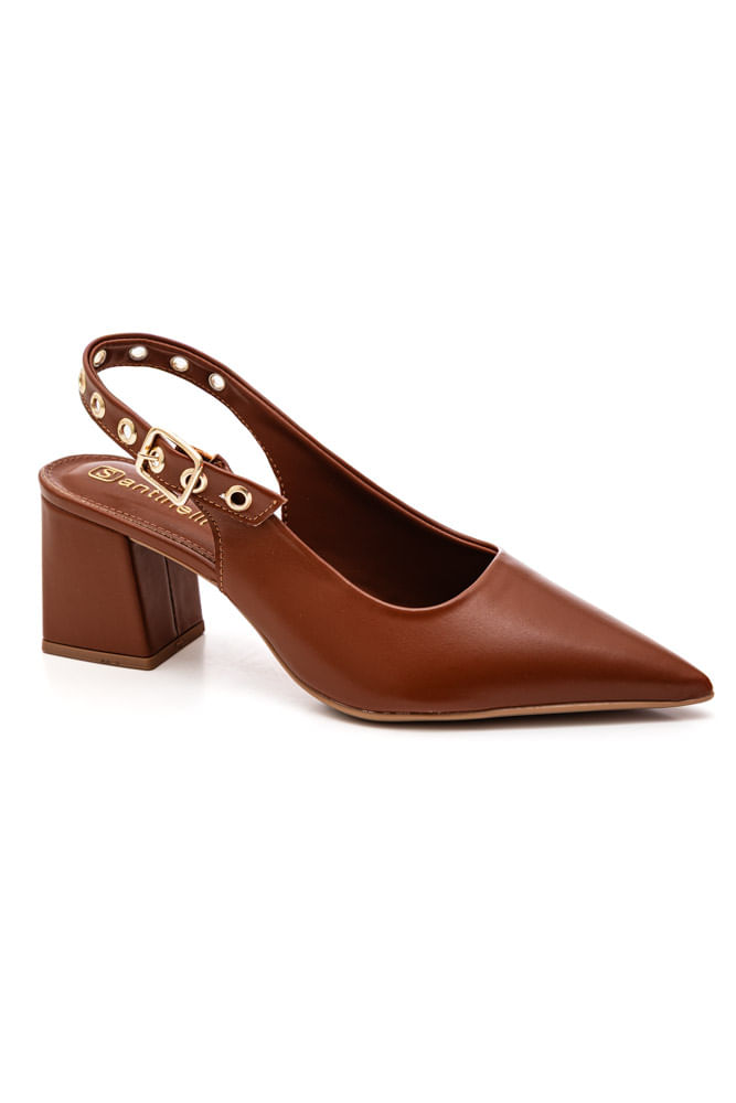 Sapato Santinelli Slingback Feminino Bico Fino 1636-010 Caramelo