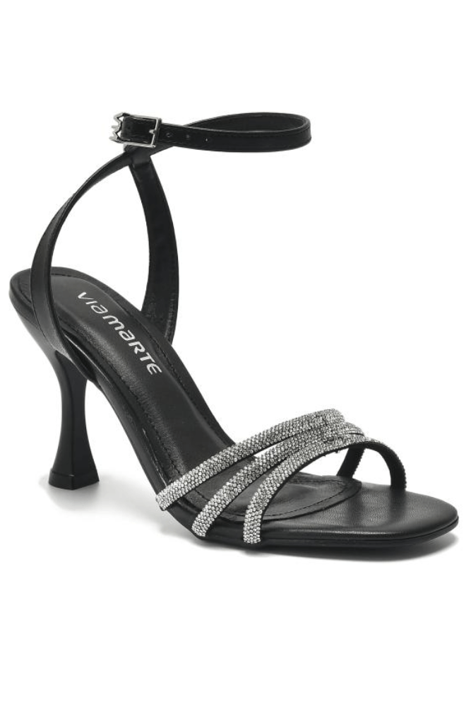 Sandália Via Marte Salto Alto Feminina Strass 149-003 Preto
