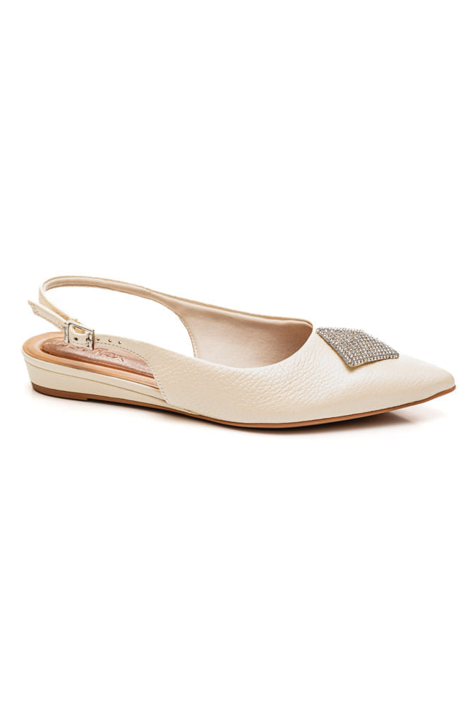 Sapatilha Usaflex Slingback Feminina Couro Am0403 Off-White