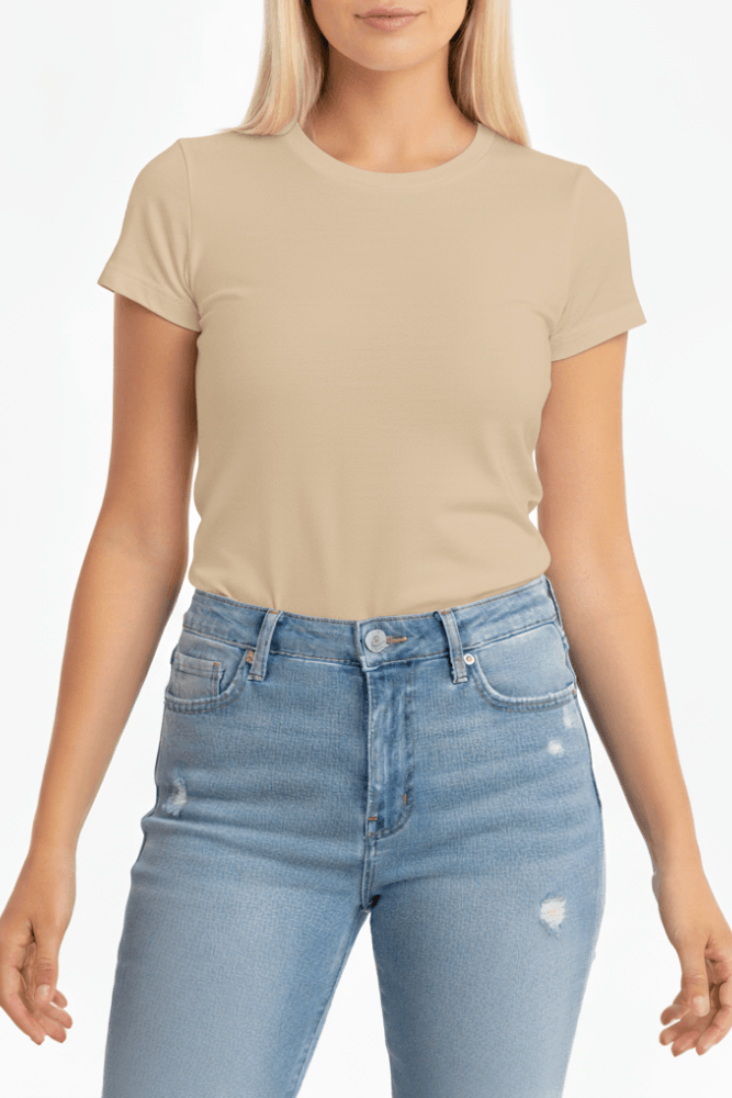 Blusa Chá De Mel Em Malha Feminina Manga Curta 578 Bege