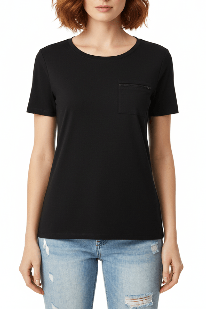 Blusa Lunender Básica Feminina Manga Curta Com Lapela 00354 Preto