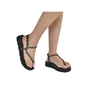 Sandália Via Marte  Rasteira Feminina Papete 102-008-01 Preto