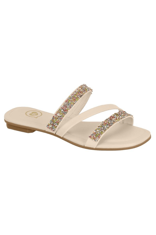 Chinelo Molekinha Rasteira Juvenil Menina Tiras Strass 2354.117 Off-White