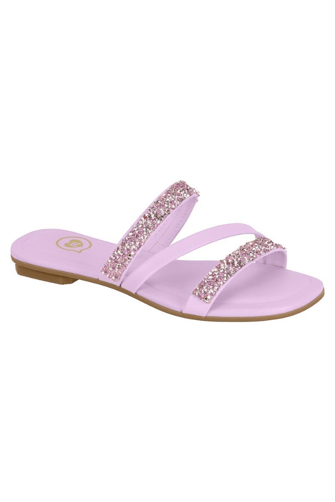 Chinelo Molekinha Rasteira Juvenil Menina Tiras Strass 2354.117 Lilas