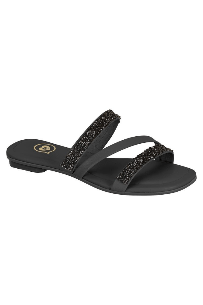 Chinelo Molekinha Rasteira Juvenil Menina Tiras Strass 2354.117 Preto