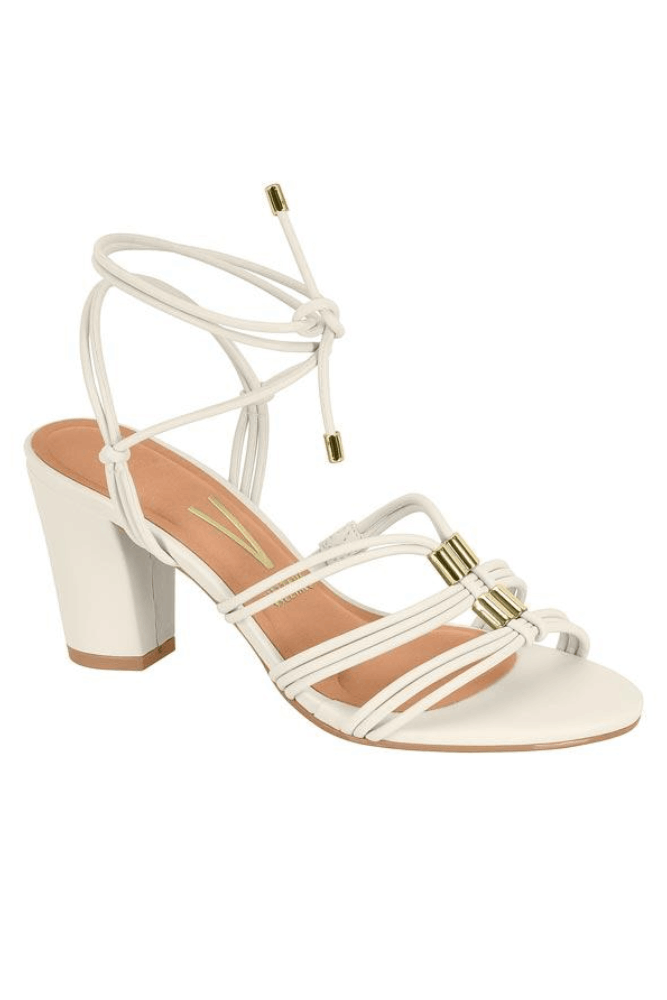 Sandália Vizzano Salto Bloco Feminina Amarração 6262.102 Off-White
