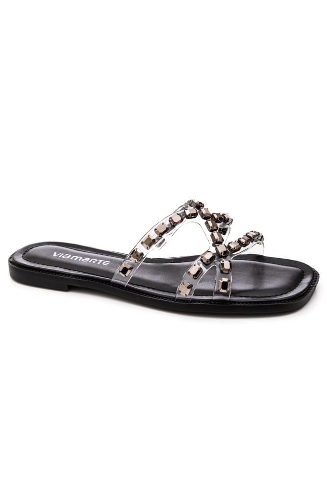 Chinelo Via Marte Rasteiro Feminino Com Strass 291-008-01 Preto