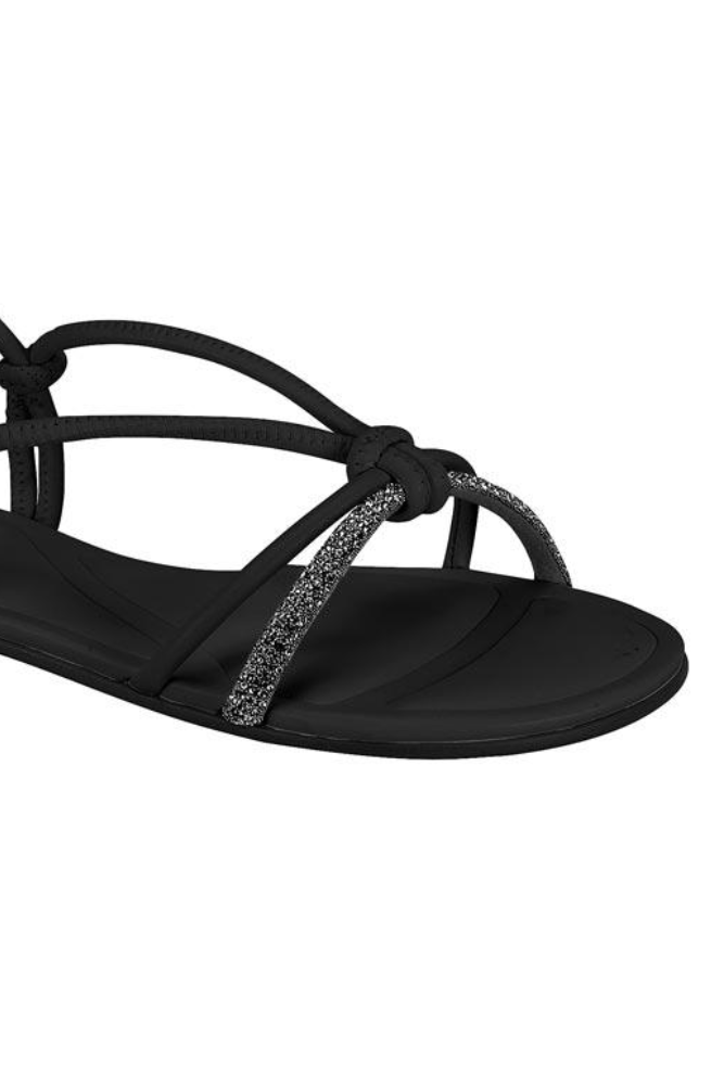 Sandália Beira Rio Rasteira Feminina Tiras Entrelaçadas 8263.983 Preto