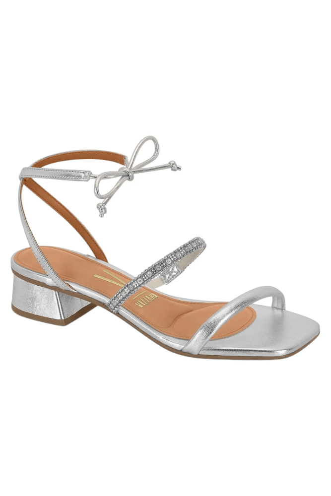 Sandália Vizzano Salto Baixo Feminino Strass Prata