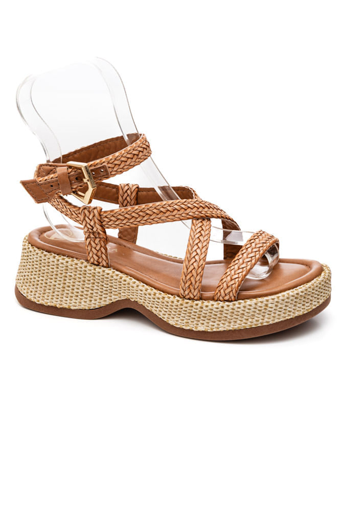 Sandália Tanara Plataforma Feminina Espadrille T9233-01 Caramelo