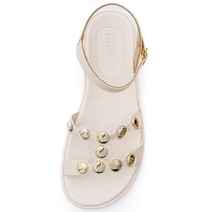 Sandália Moleca Rasteira Feminina Botões Dourados 5525.106.9569 Off-White