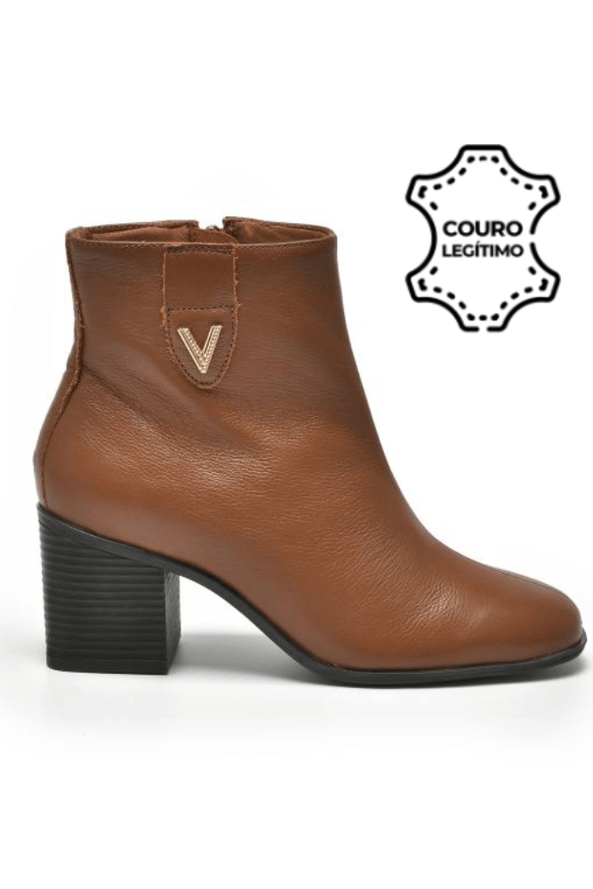 Bota Ankle Boot Via Marte Cano Baixo Feminina Couro 224-002-01 Caramelo