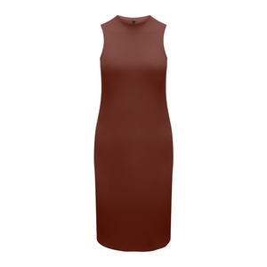 Vestido Lunender Sem Mangas Em Malha Canelada Feminino 00474 Marrom