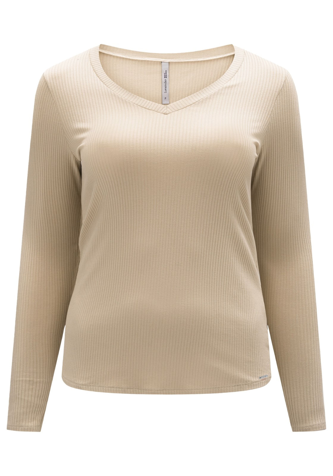 Blusa Lunender Manga Longa E Decote V Feminina 00450 Bege