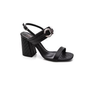 Sandália Cha De Mel Salto Feminina Aplique Prata 488.6931 Preto