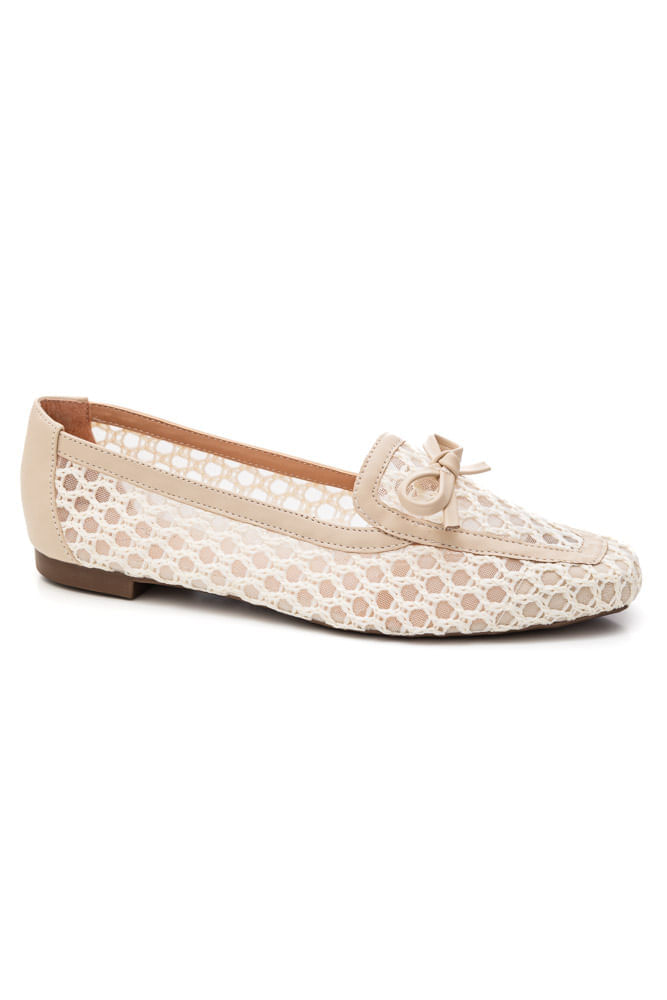 Sapato Cha De Mel Mocassim Feminino Laço 4368 Off-White