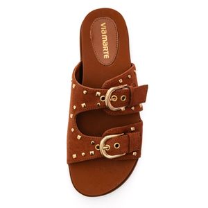 Chinelo Via Marte Papete Feminina Camurça 174-020-01 Caramelo