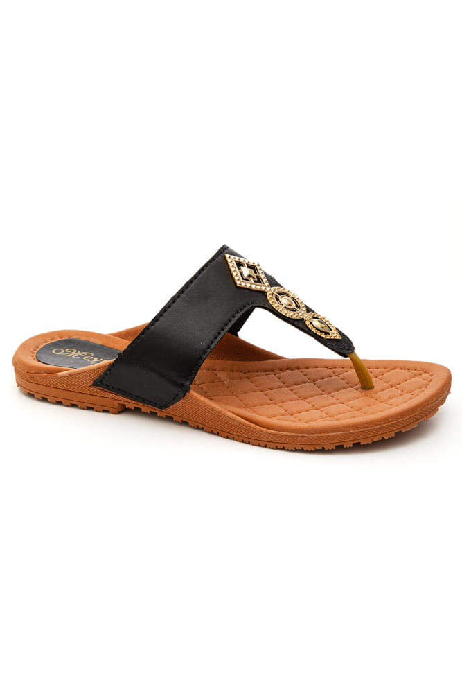 Chinelo Meyre Casual Feminino T-Strap S757 Preto