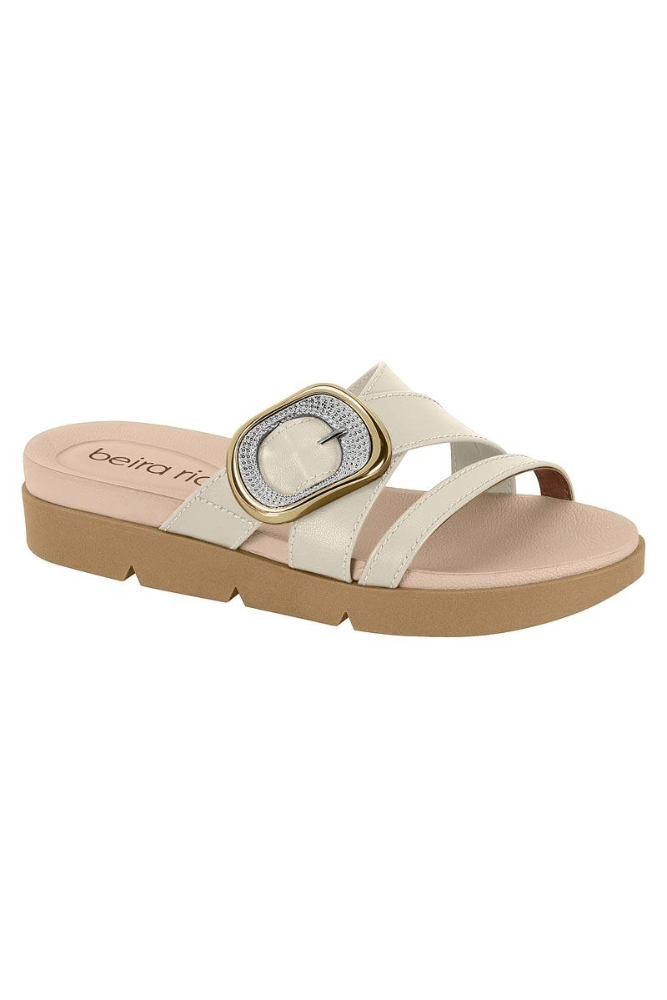 Tamanco Beira Rio Rasteiro Feminino Fivela 8387.546.9569 Off-White