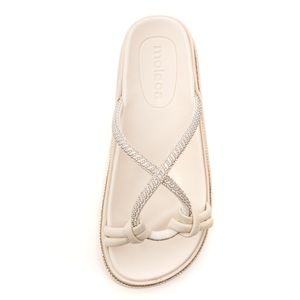 Chinelo Rasteira Com Strass Molecafeminino Casual 5509.201 Off-White