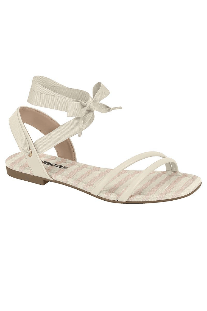 Sandália Moleca Rasteira Feminina Conforto Listras 5435.655 Off-White