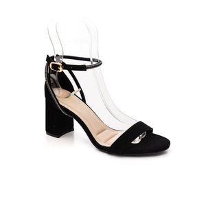 Sandália Chá De Mel Salto Bloco Feminina Em Nobuk T6059-501 Preto