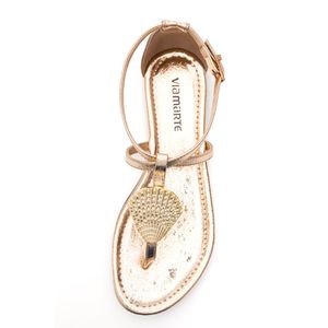 Sandália Via Marte Rasteira Feminina Aplique Concha 331-008-01 Ouro