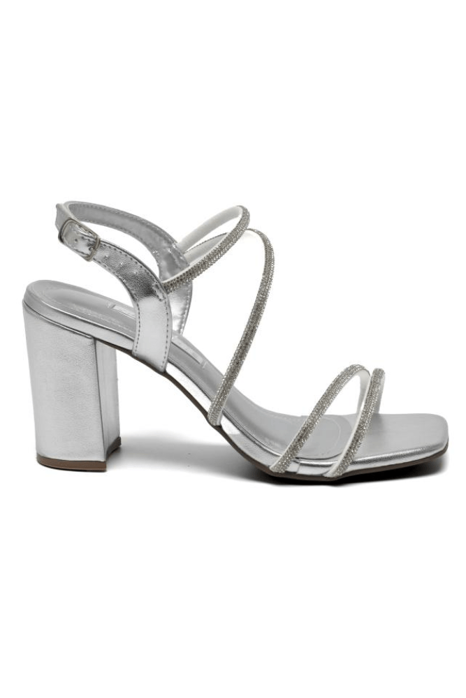 Sandália Via Marte Social Feminina Tiras Com Strass 139-039-01 Prata