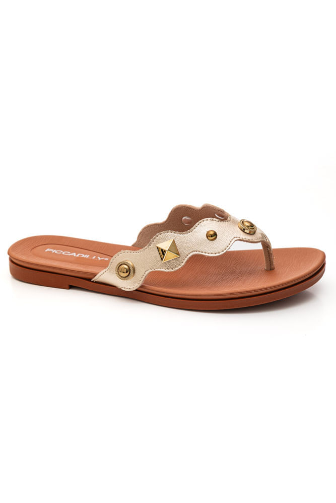 Chinelo Piccadilly Rasteiro Feminino Tachas 418091 Ouro