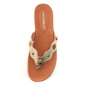 Chinelo Piccadilly Rasteiro Feminino Tachas 418091 Ouro