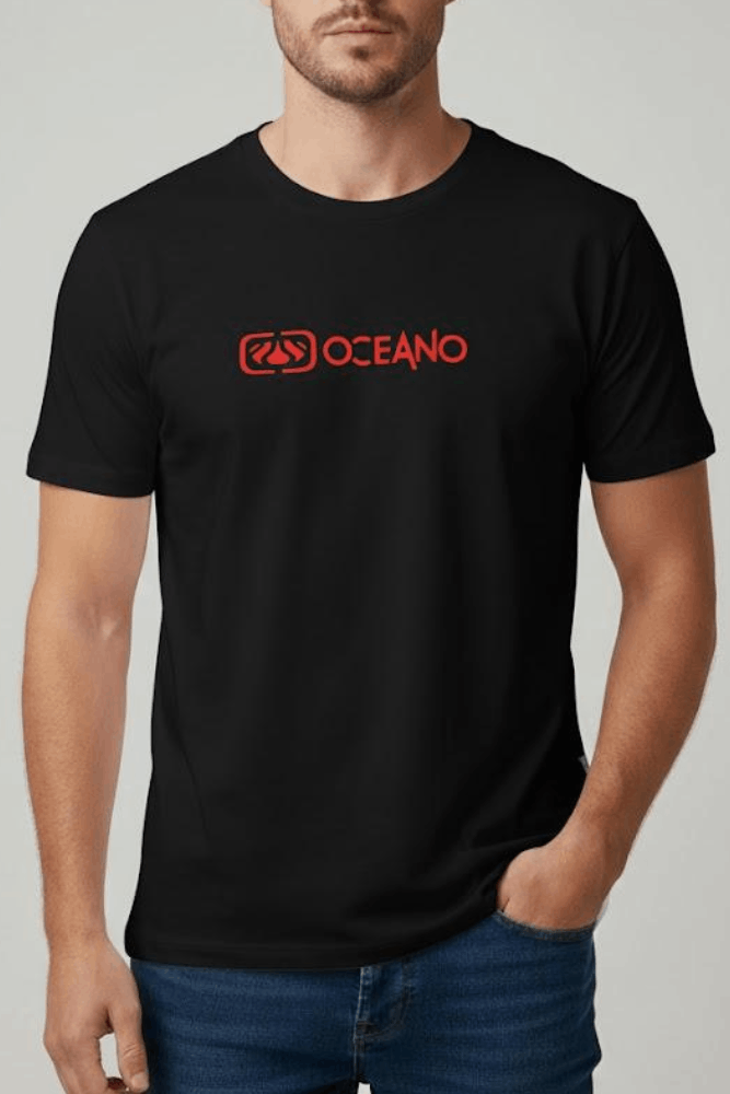 Camiseta Oceano Logo Masculina Em Algodão 19987 Preto
