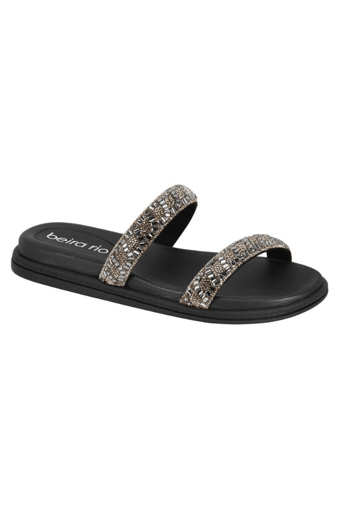 Chinelo Beira Rio Rasteiro Feminino Strass 8488.122 Preto